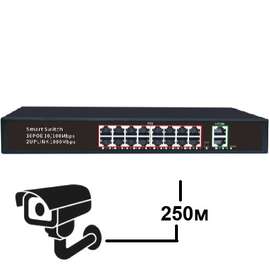 Коммутатор DK100-16FP2G свич 16 POE 10/100M + 2 Port 10/100/1000M