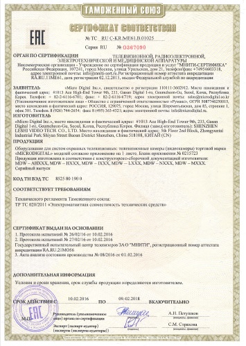 Сертификат на камеры видеонаблюдения